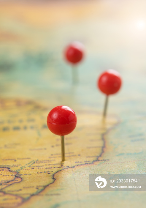 Pushpin on a tourist map,Travel concept