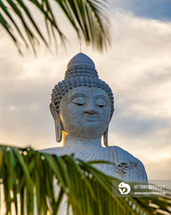 Aerial view of Big Buddha viewpoint at sunset in Phuket province, Thailand