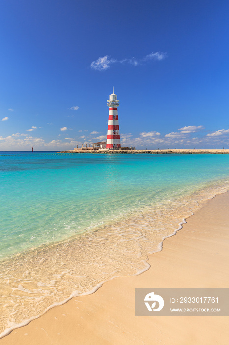 Lighthouse on the Bahamas Island Ocean Cay Marine Reserve