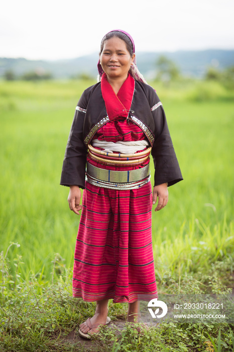 Portrait of mid adult woman in traditional clothing, Shan State, Keng Tung, Burma