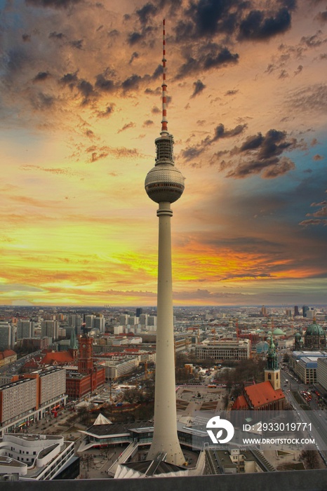 Panorama of Berlin with TV tower and interesting sky,a