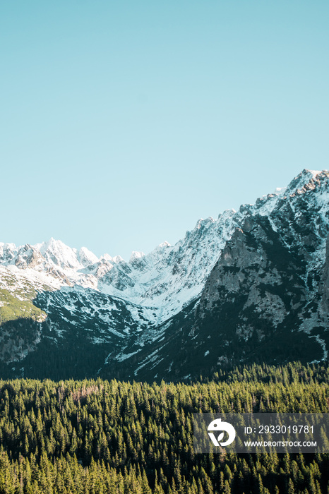 Awesome Sunny Day. Hiking Trail near famous Lake Popradske Pleso. Incredible mountains Scenery, Popular travel destination. High Tatras. Slovakia. Wonderful Nature Landscape in winter months.