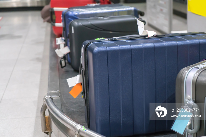 Suitcase or luggage with conveyor belt in the airport