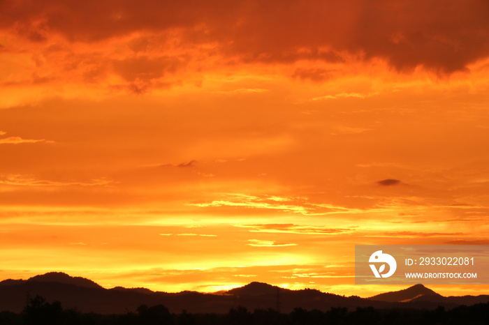 Yellow gold sky evening In tropical countries summer