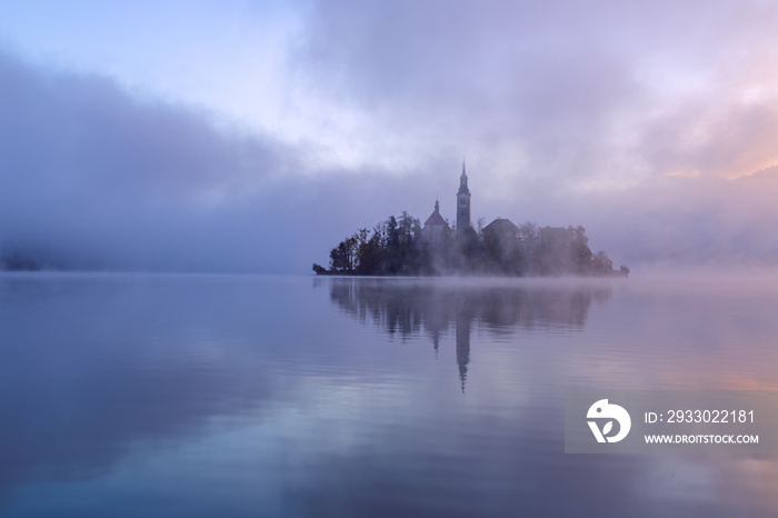 Misty morning in lake Bled