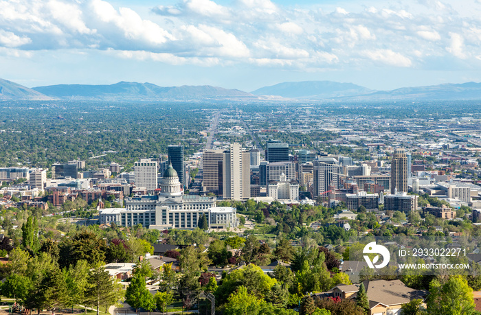 skyline of Salt Lake city in afternoon light, Utah