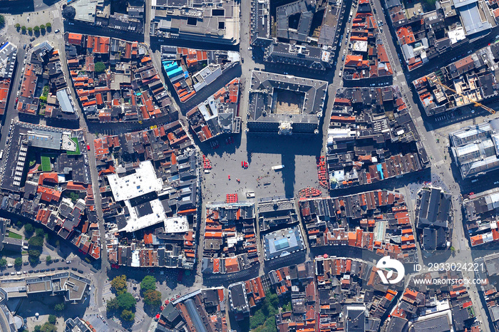 City of Brussels bird’s eye view Grand-Place of Brussels, looking down aerial view from above - Brussels Belgium