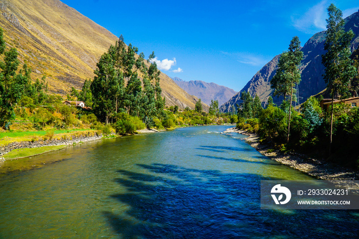 Amazing view of the train in the station of Poroy, where people travel to get to the ancient city of Machu Pichu