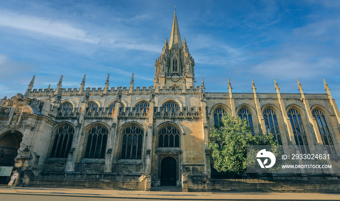 Facade of University Church of St Mary the Virgin in Oxford England