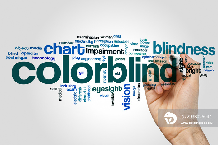 Colorblind word cloud concept on grey background