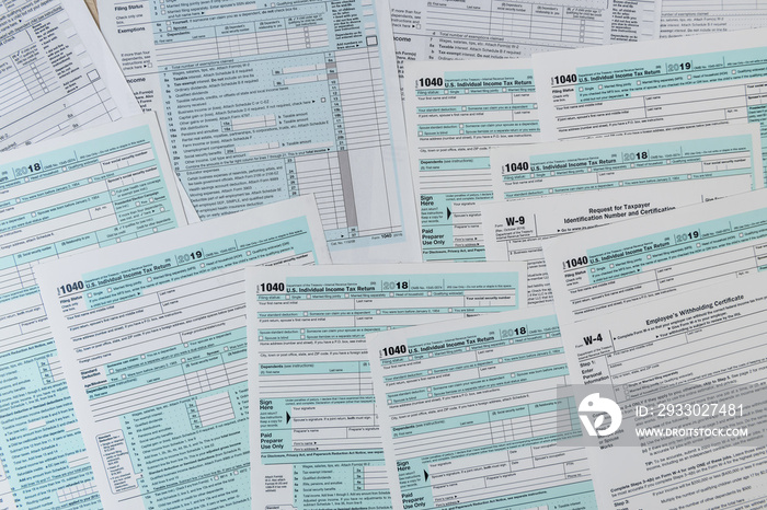 1040 tax form close up on desk. tax time. taxes concept.