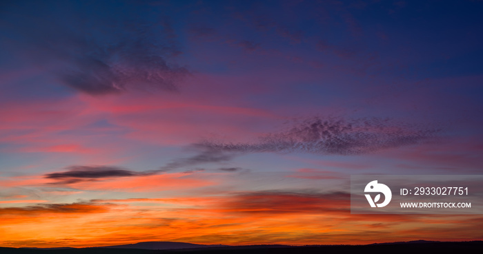 very colorful red, blue, orange and violet late sunset