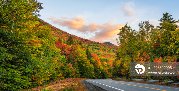 Sunrise Scenic highway view in Autumn on the Kancamagus Scenic Highway - White Mountain New Hampshire
