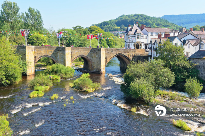 Stone arched bridge over the River Dee in Llangollen, Wales