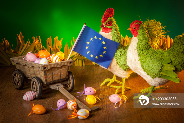 Easter holiday in the European Union. Easter eggs. Decoration of the Easter holiday in the European Union. Religious Holidays in the European Union.