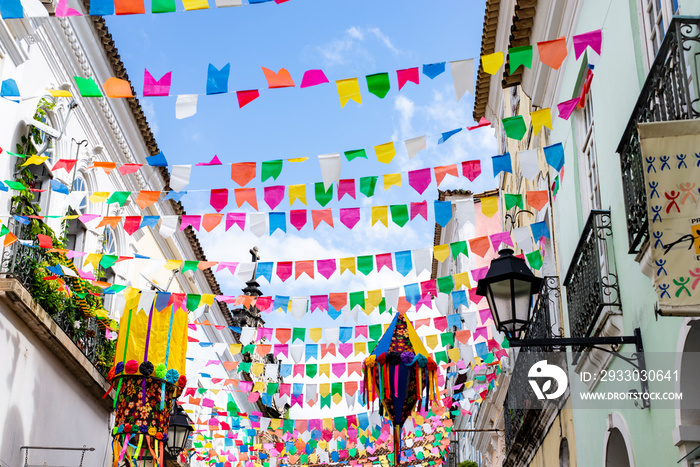 Colorful flags decorating the feast of Sao Joao