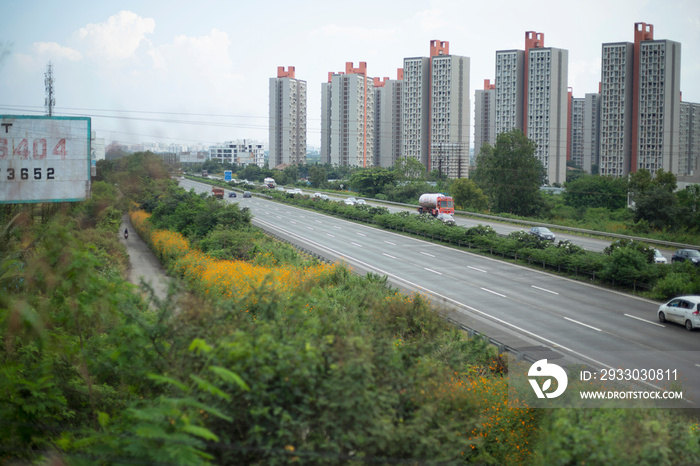 Pune - Mumbai Highway and buildings near Pimpri Chinchwad, Maharashtra, India