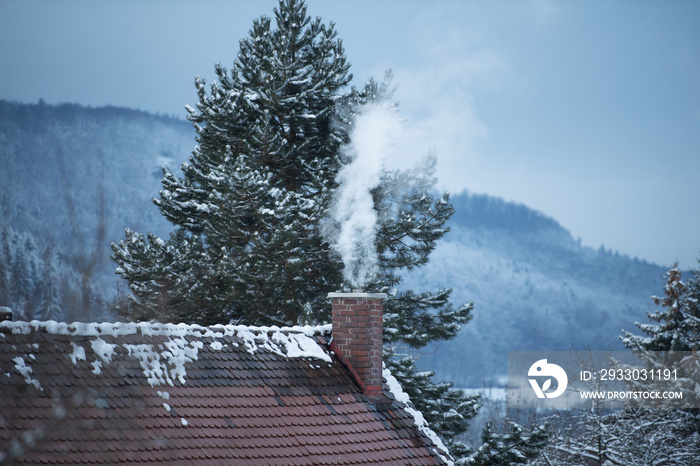 Smoking chimney in winter