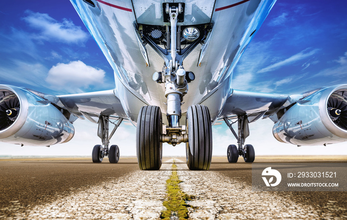 aircraft on a runway is waiting for take off