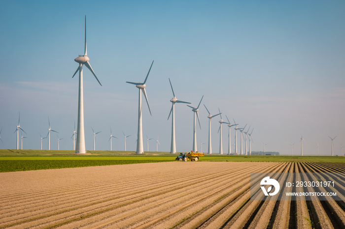 Wind mill park, windmill farm green energy concept