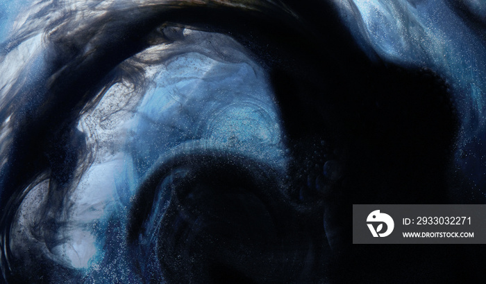 Outer space abstract background, mysterious black matter. Mystical creature in the bowels of the ocean