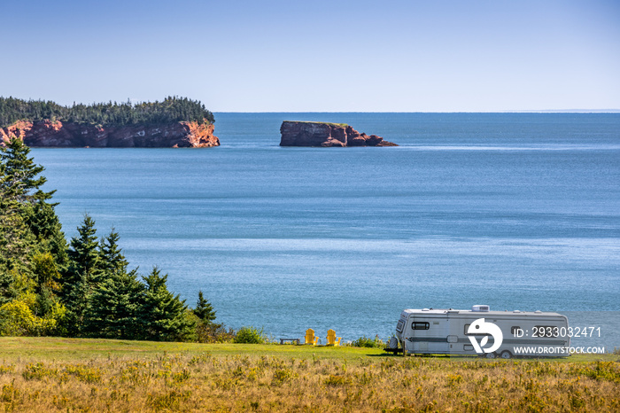 Camper on the coast of Bay of Fundy