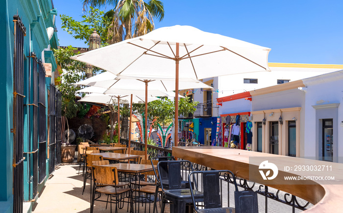 Mexico, colonial streets and colorful architecture of San Jose del Cabo in historic center.