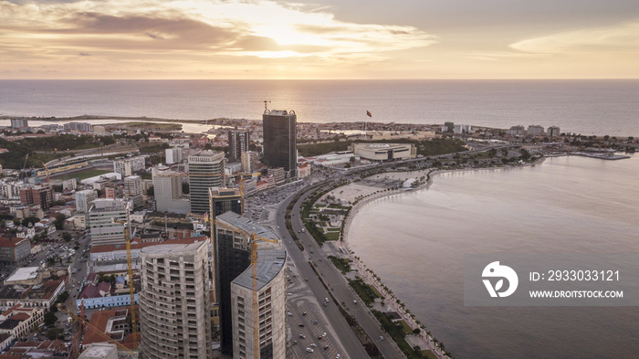 Aerial photograph of the marginal of Luanda, Angola. Africa.Difference between new and old buildings.