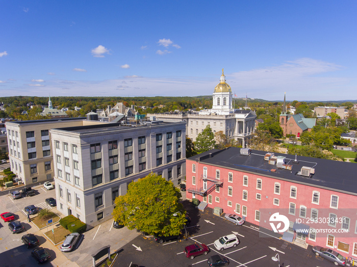 New Hampshire State House aerial view, Concord, New Hampshire NH, USA. New Hampshire State House is the nations oldest state house, built in 1816 - 1819.