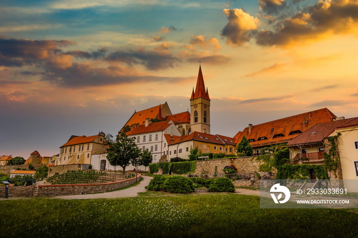 St. Nicholas Cathedral in Znojmo at sunset. Summer evening. Czech Republic.