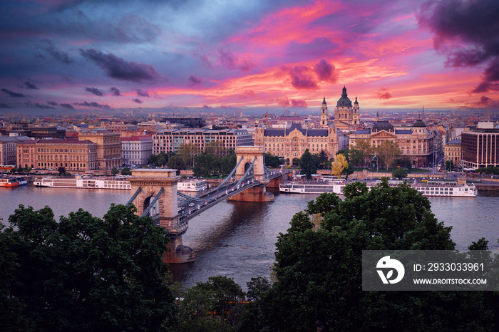 Travel by Hungary. Beautiful view of Budapest city and Danube river.