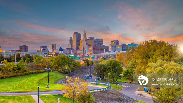 Skyline of downtown Hartford city, cityscape in Connecticut, USA