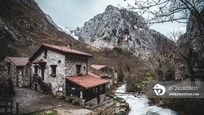 Bulnes village located in the Picos de Europa National Park