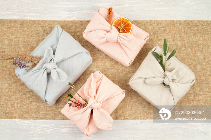 Zero waste gift wrapping traditional Japanese furoshiki style.