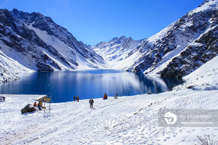 Ski in chile on a sunny day with lots of snow. South America.