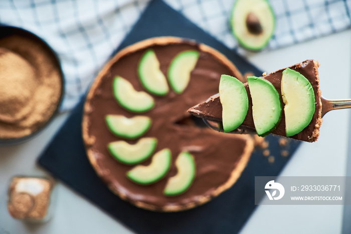 Raw vegan chocolate avocado and banana cake