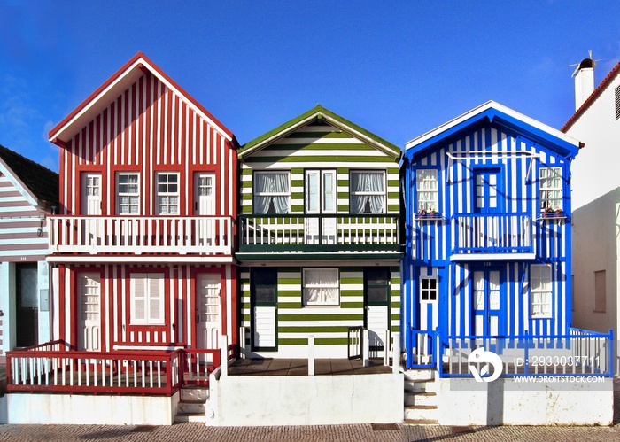 Typical colorful houses in Costa Nova, Aveiro - Portugal