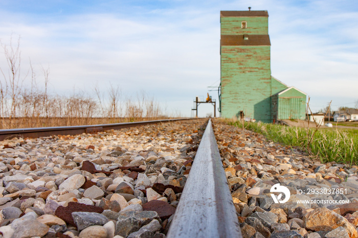 Rails Leading to Old Green Grain Elevator