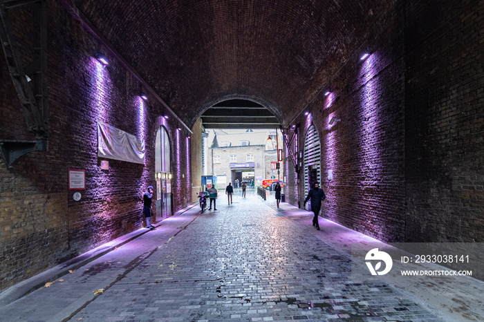 View of the purple-lit tunnel