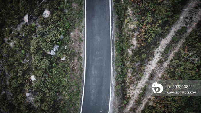 Aerial view of a road in the mountain