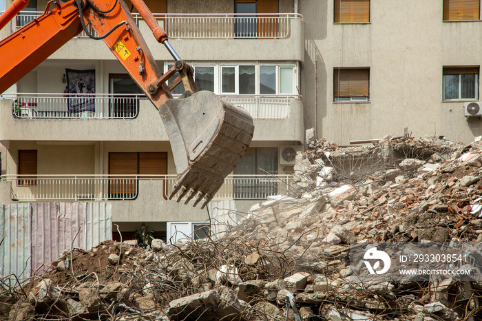 excavator loader machine at demolition construction