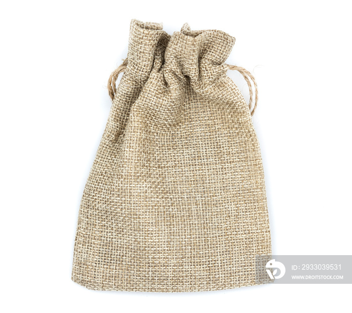 Burlap gift bags on isolated white background