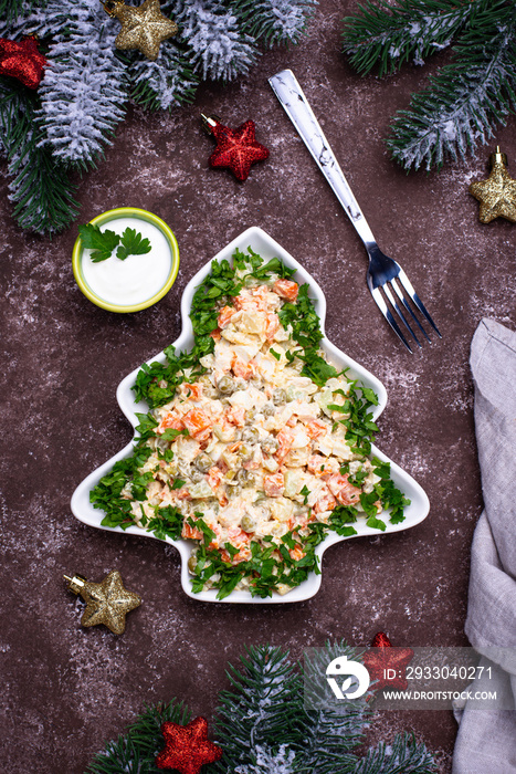 Traditional New year Russian salad Olivier