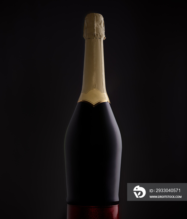 Sparkling wine bottle silhouette isolated on dark background