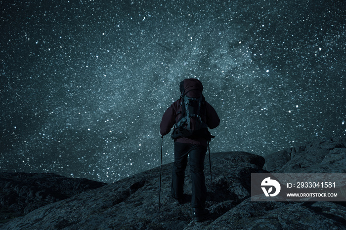 Mountaineer view of night sky with stars