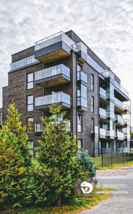 EU Modern glass architecture of residential building