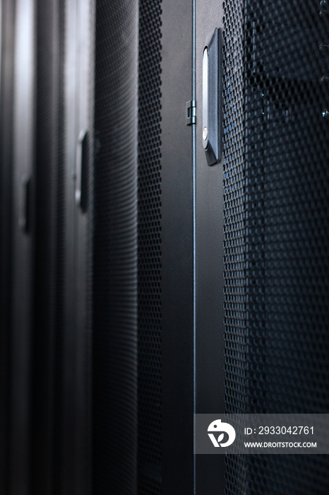 Modern design. Black metal stylish modern server cabinets in a data center