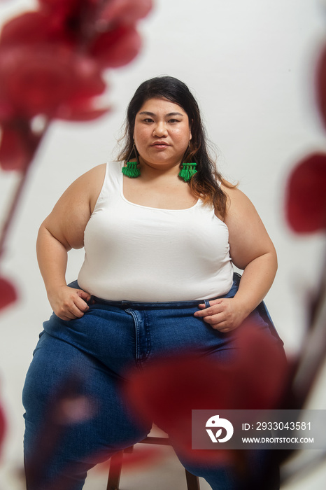 Asian plus size female solo lifestyle studio portrait shot