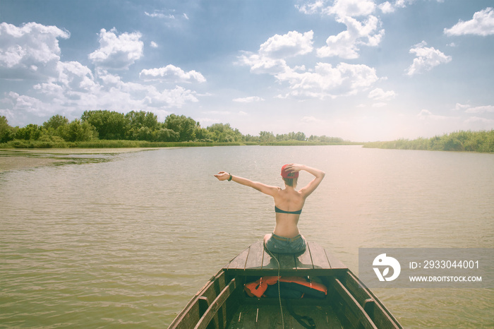 Woman enjoy boat ride