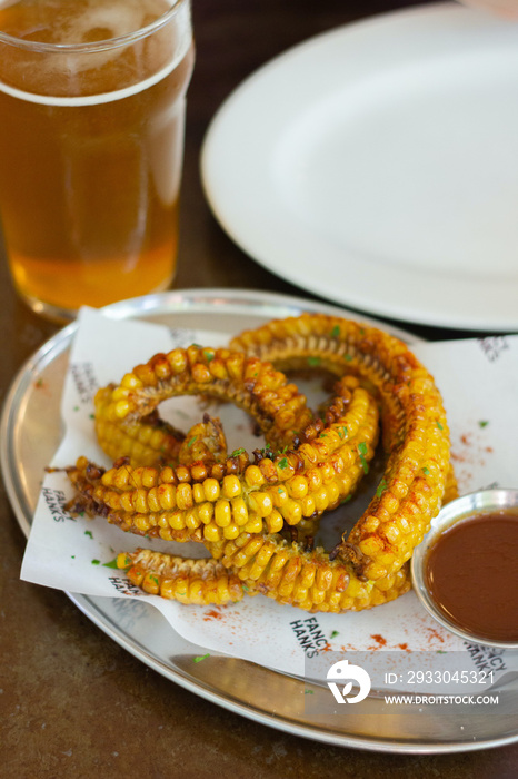 Spicy fried corn ribs and beer